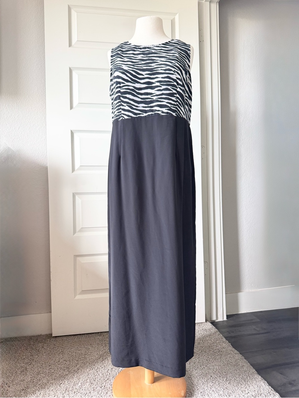 Vintage Karin Stevens Zebra Print and Black Maxi Dress